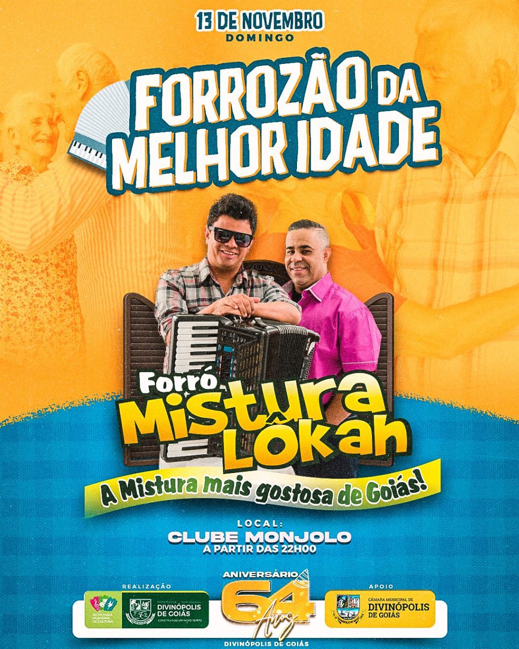 DIVINÓPOLIS DE GOIÁS 64 ANOS: PREFEITURA PROMOVE O 2º FORRÓ DA MELHOR IDADE NO DIA 13 DE NOVEMBRO